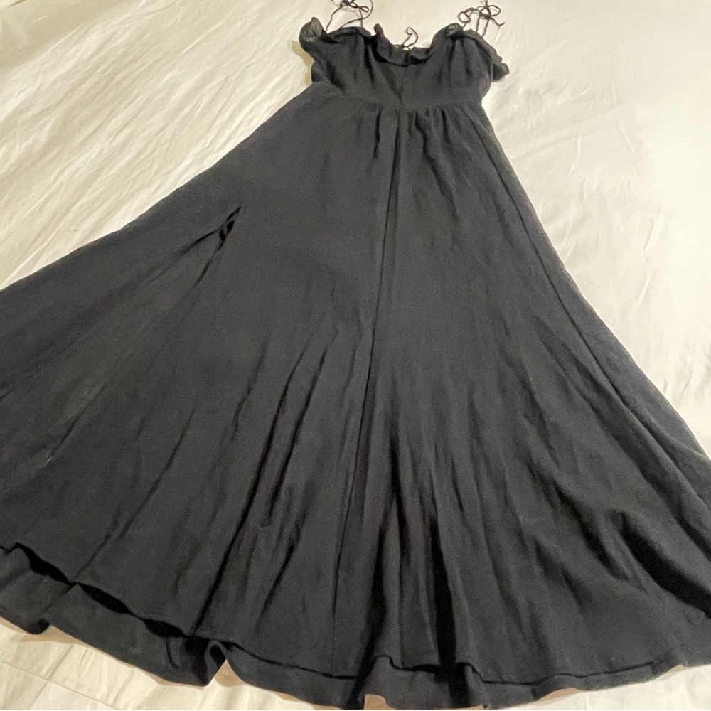 Reformation‎ Selma Black Ruffle-Trim Midi Dress with Side Slit - Picture 12 of 16
